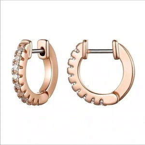 Unisex AAA Zircon Rose Gold Tone Stainless Steel Huggie Hoop Hinge Earrings NWT